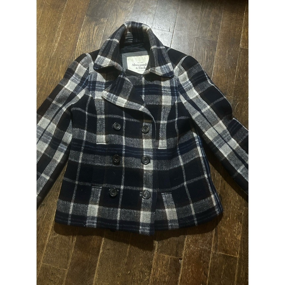 Abercrombie & Fitch Wool Blend Short Coat Womens M Plaid Blazer Jacket‎ Vintage